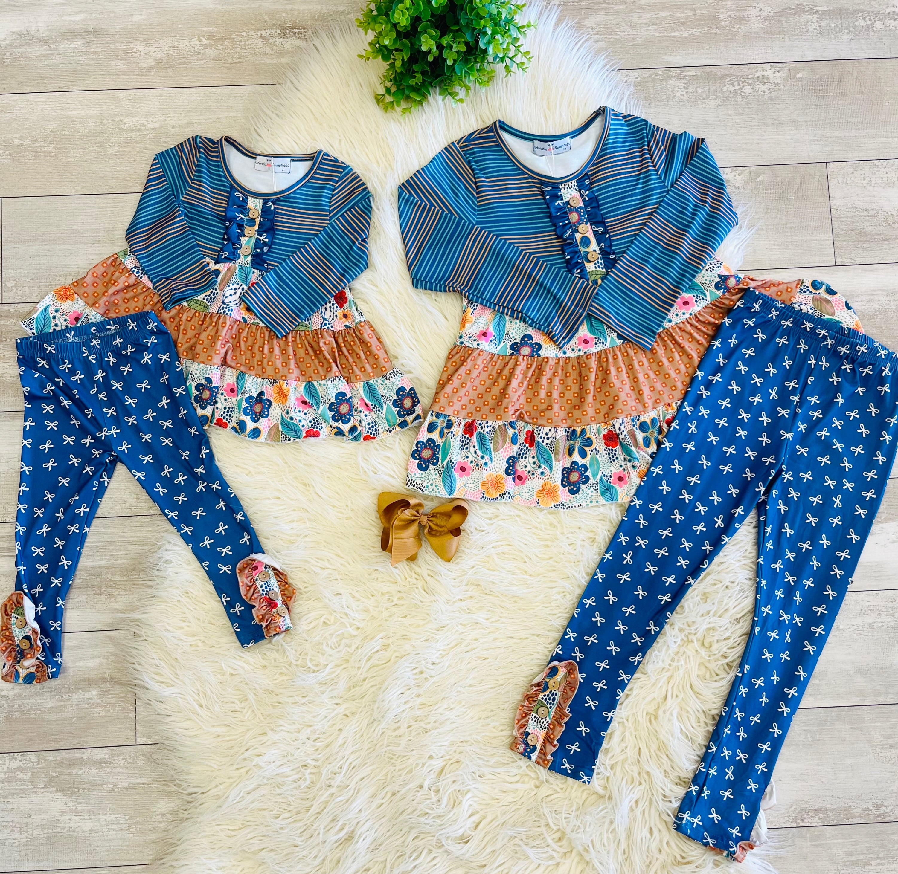 Girl’s Navy Mixed Pattern Outfit