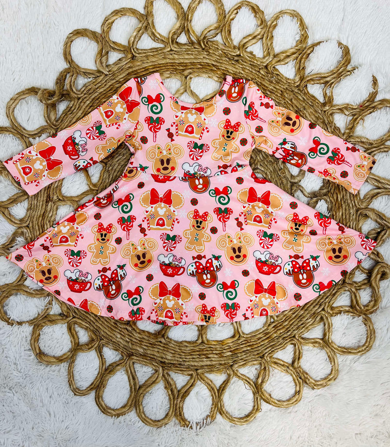 Girls Minnie Mouse Gingerbread Print Dress