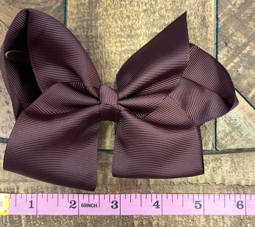 Hair Bow 6” Alligator Clip - Chocolate Brown