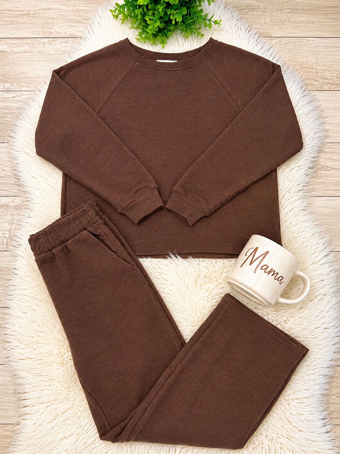 Women’s Zenana Cute Cotton Long Sleeve Set in Brown