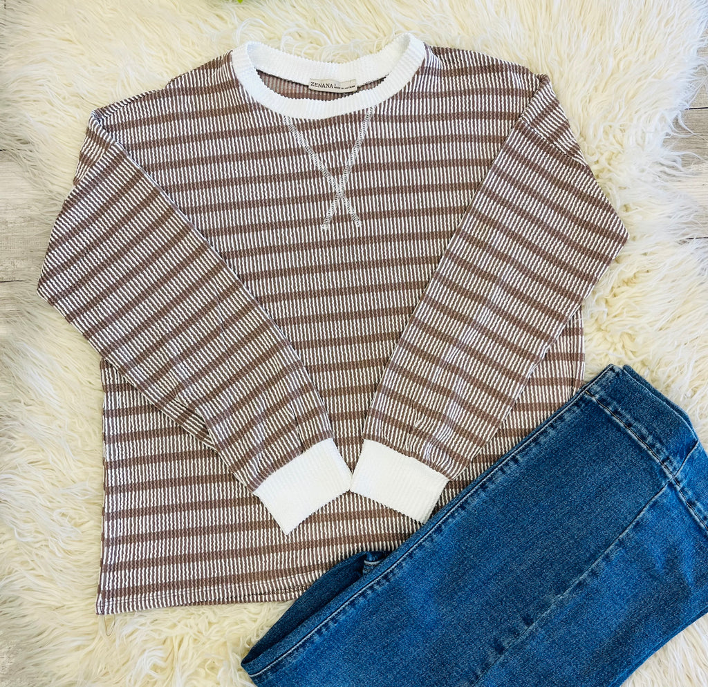Women’s Ribbed Long Sleeve in Color Zenana Mocha - True to Size