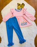 Girls Pink Carousal Embroidered Outfit Set