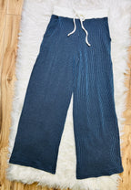 Women’s Zenana Navy White Detail Ribbed Set Regular and Curvy