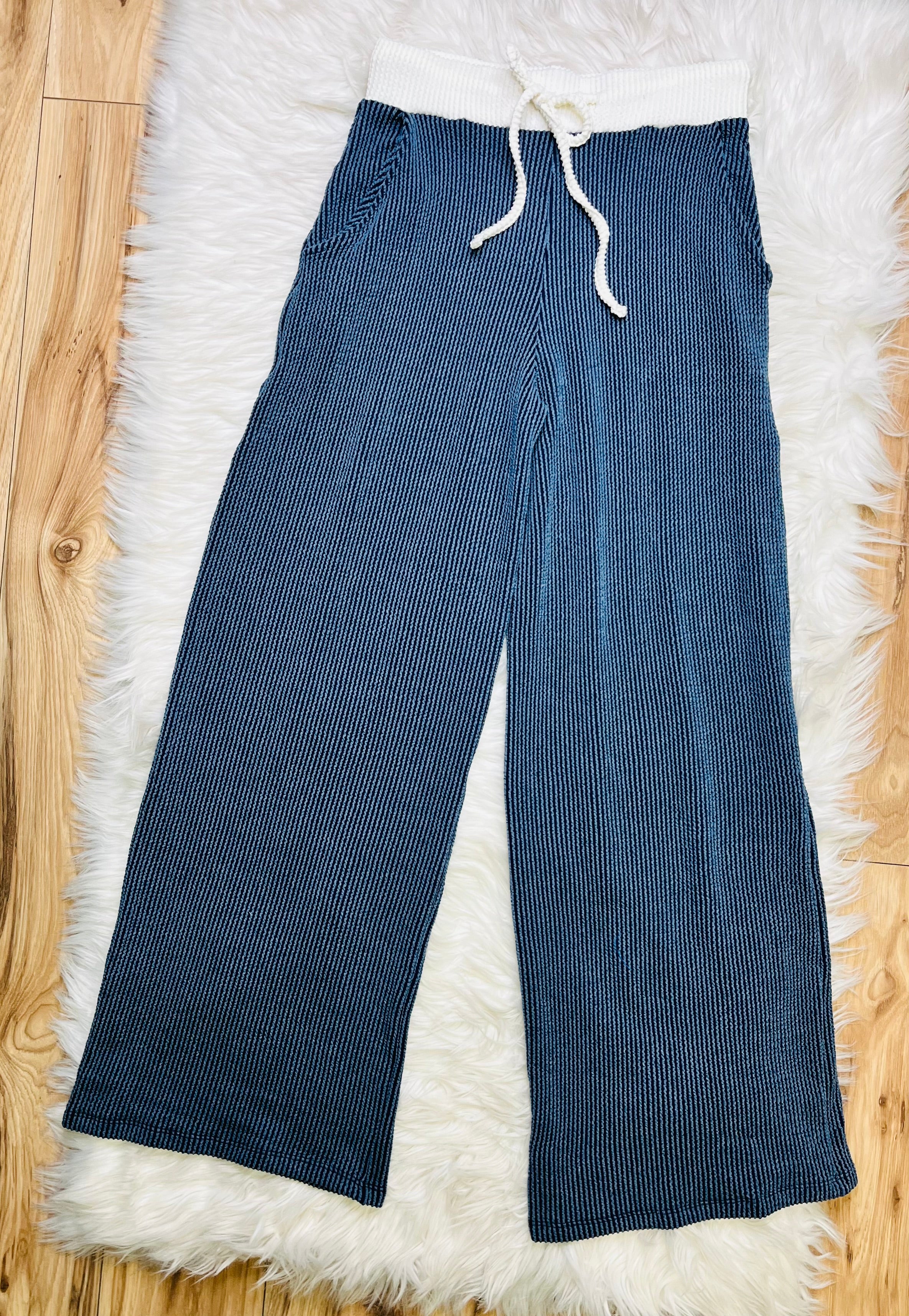 Women’s Zenana Navy White Detail Ribbed Set Regular and Curvy