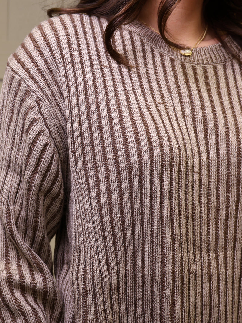 Brown Curved Hem 2 Tone Sweater
