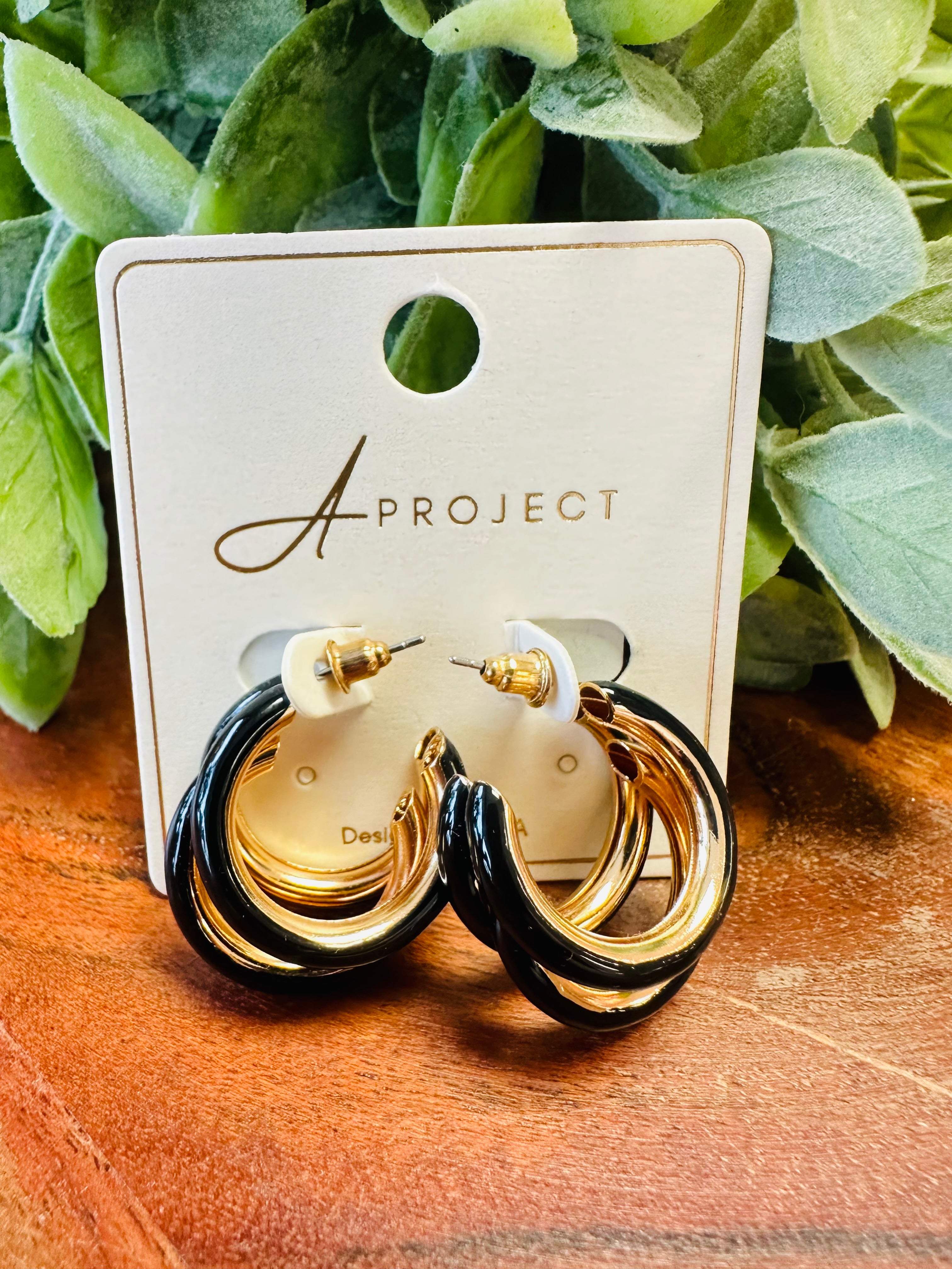 Women’s Black and Gold Layering Earrings