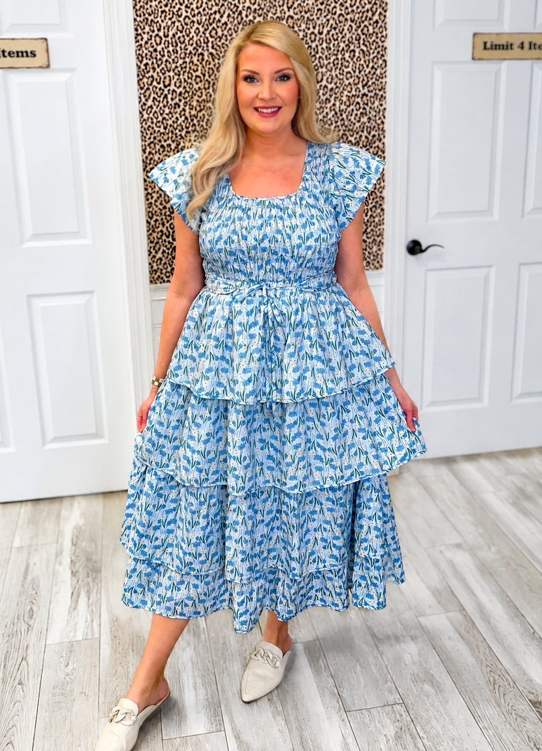 Women’s GiGiO Floral Tiered elastic waist Midi Dress