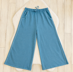 Women’s Petite Curvy Zenana Enzyme Wash Light Blue Wide- Leg Pants