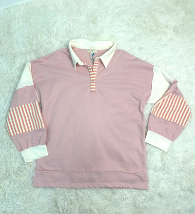 Hayden Girls Pink and White Stripped Collared Top - Mini Mee Boutique