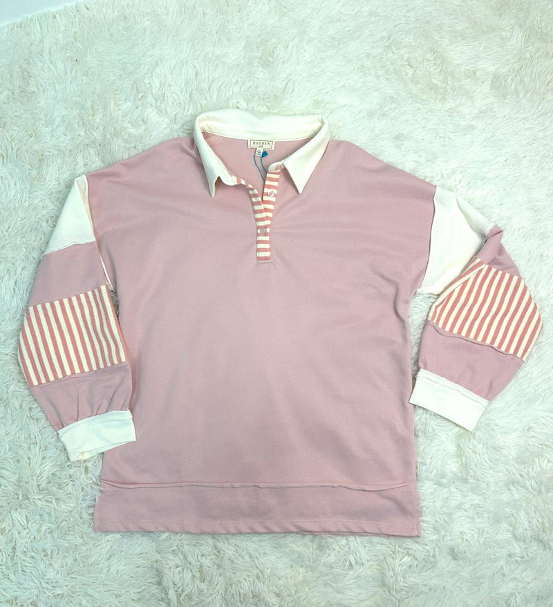 Hayden Girls Pink and White Stripped Collared Top - Mini Mee Boutique