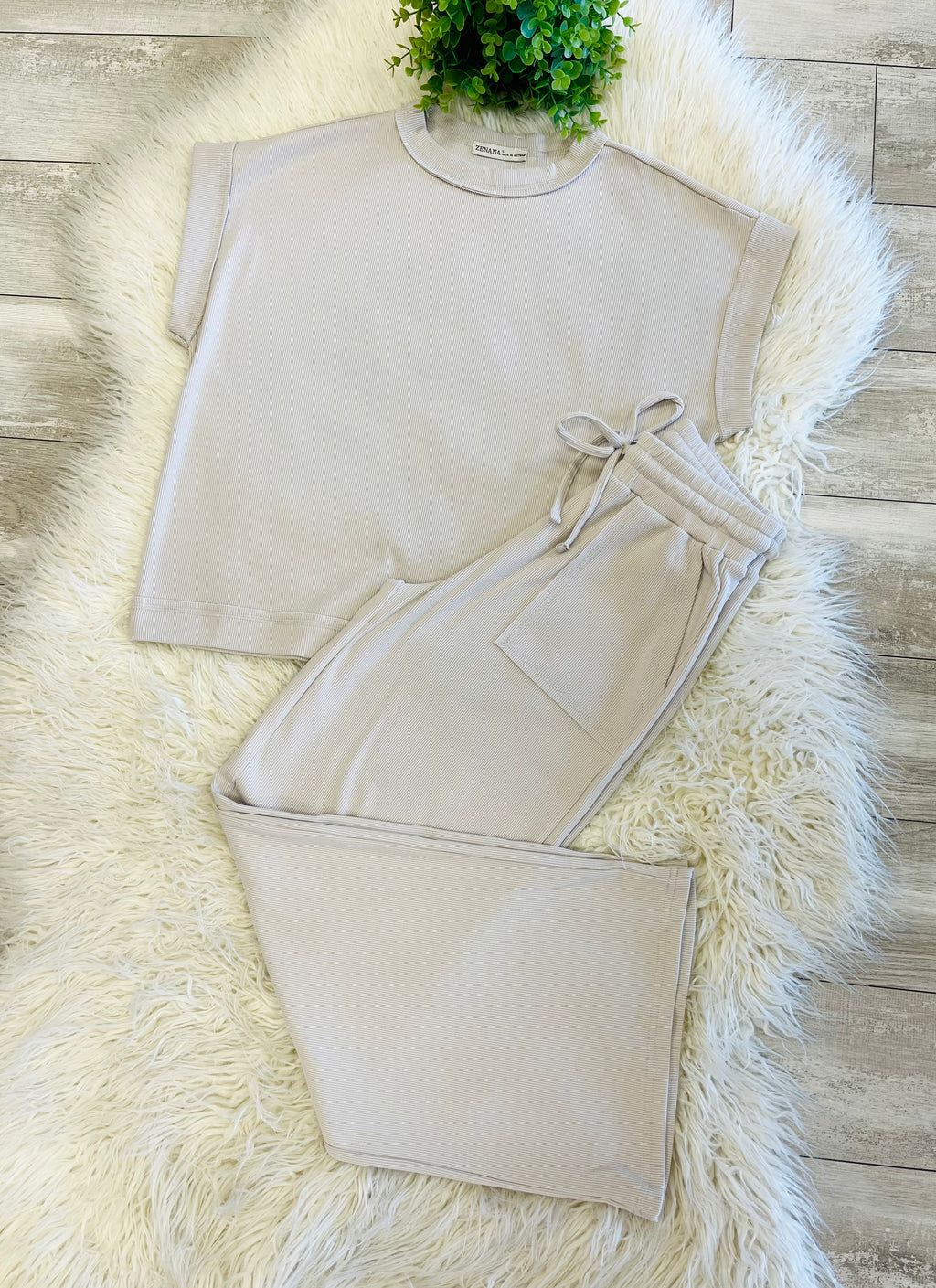 Women’s Zenana Ash Ribbed Pant set