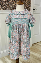Girl’s Sage Green Bow Floral Dress