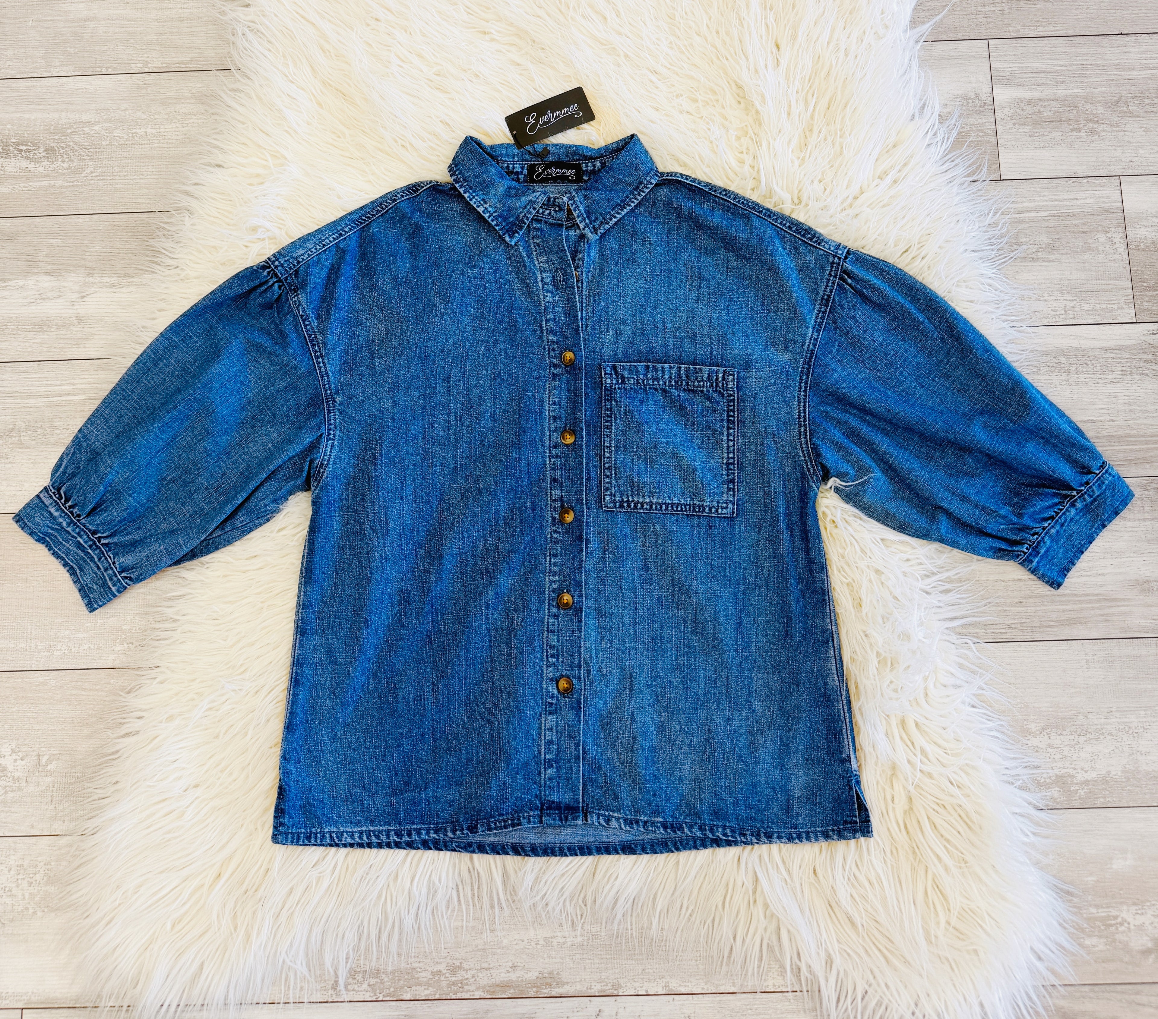 Women’s Evermmee Denim Puff Sleeve Top
