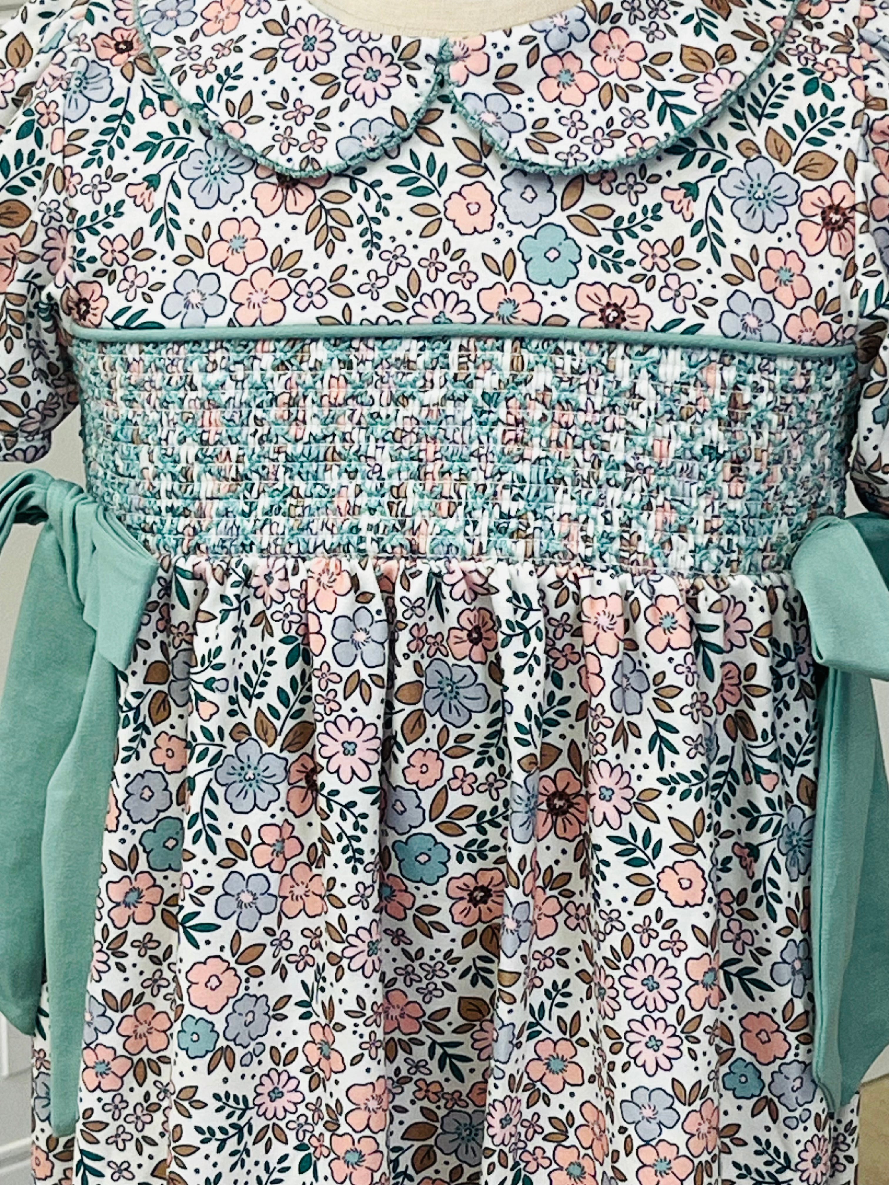 Girl’s Sage Green Bow Floral Dress