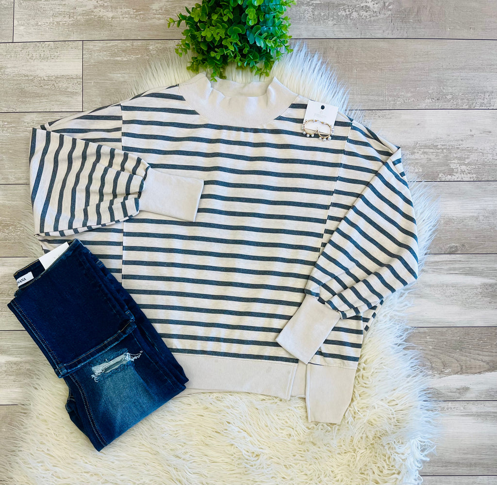 Women’s HYFVE White Dark Grey Stripped Long Sleeve Top
