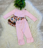 Girl’s Fall Floral Pink Polka Dot Pants Outfit