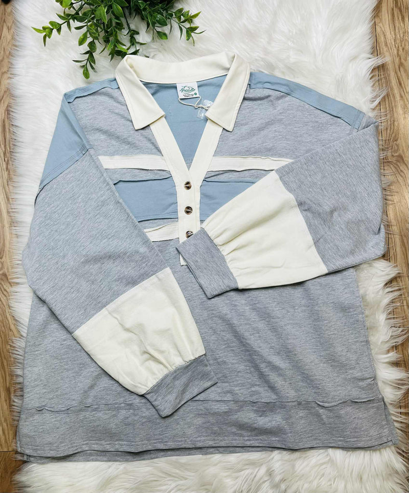 Very J Curvy Gray Color Block Oversized Top