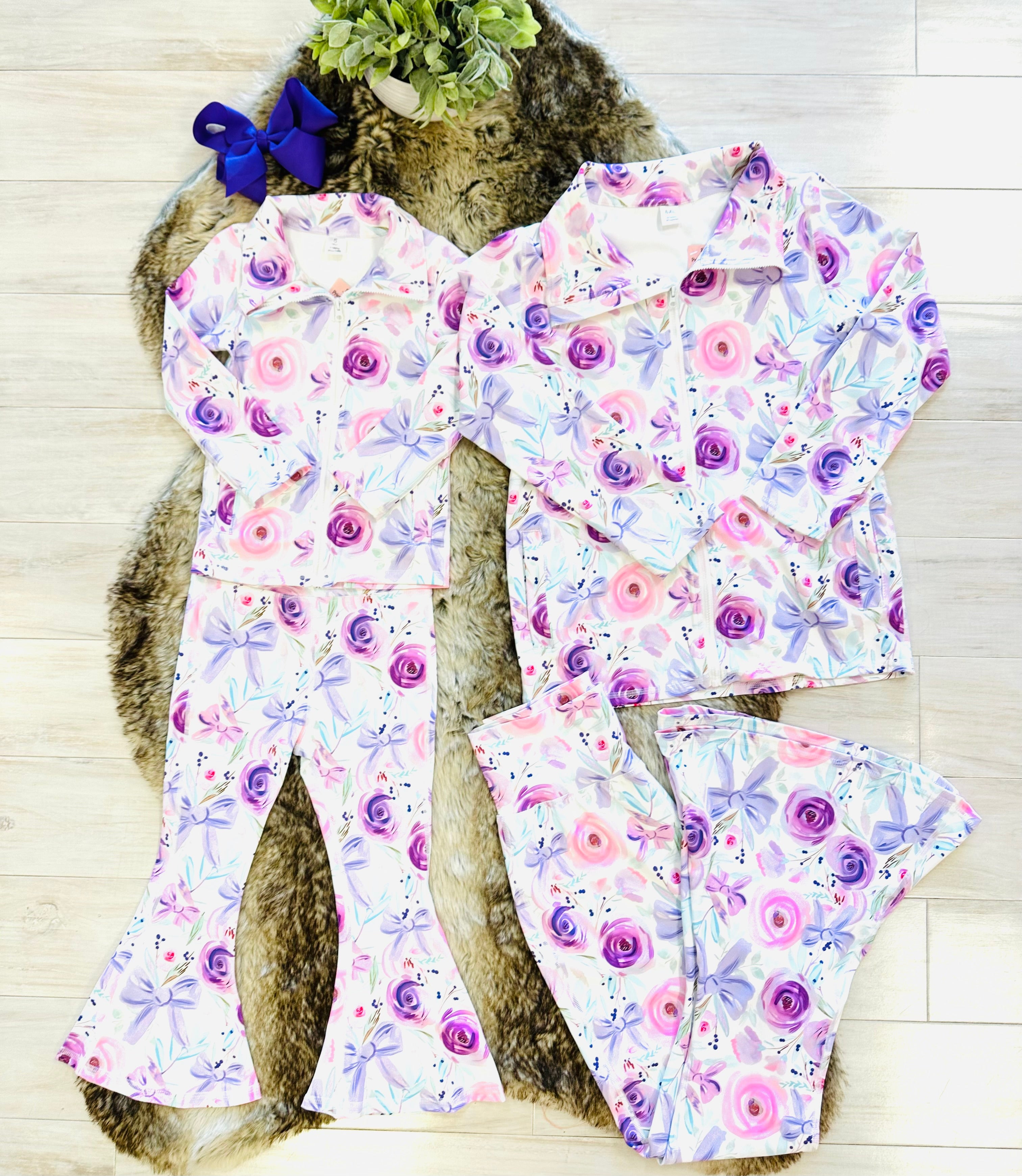 Girl’s Pink and Purple Floral Zip up  Outfit