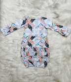 Girl’s Clover Cottage Quilted Newborn Gown and Bow Set