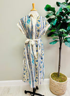 Women’s Umgee Blue Mixed Print Boho Tie Waist Dress