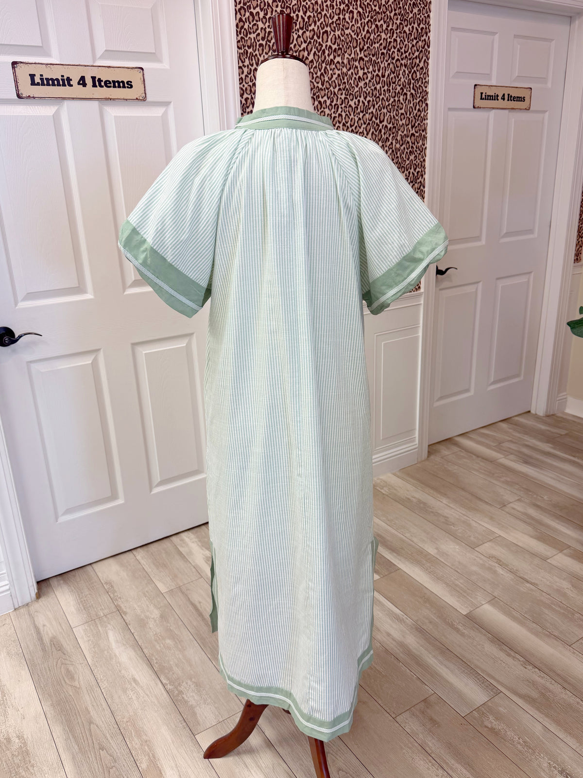 Sage Striped Midi Linen Dress with Pockets by UmGee Women’s - True to Size