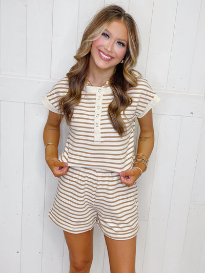 Blu Pepper Beige Stripe 2 Piece Shorts Set - Mini Mee Boutique