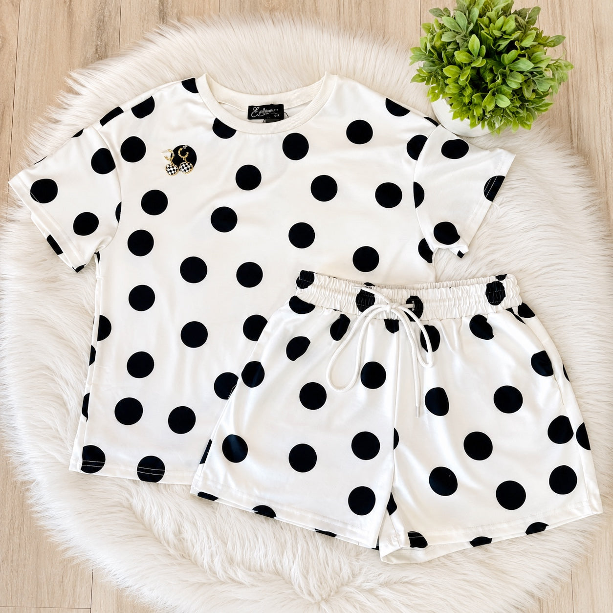 Women’s Evermmee Black Polka Dot Short Set