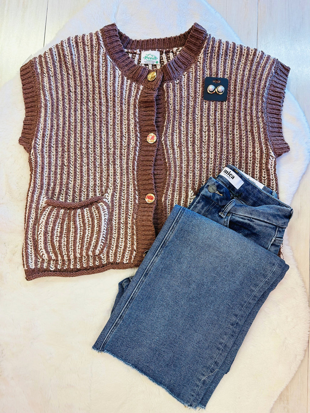 Women’s brown stripe button up top