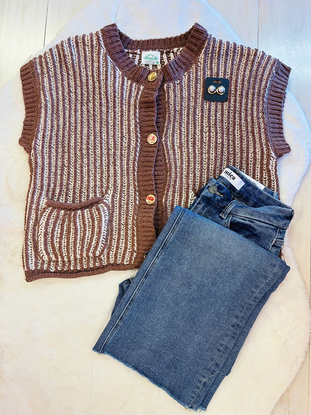 Women’s brown stripe button up top