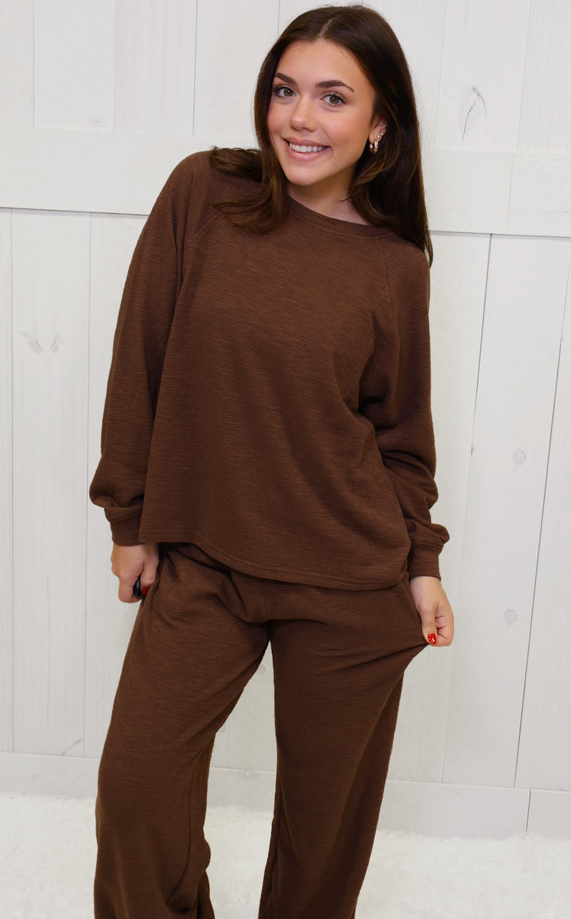 Zenana Long Sleeve Lounge Set Brown