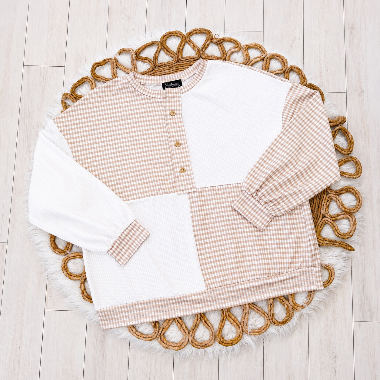 Women’s Evermmee Curvy Mixed Print Gingham Top