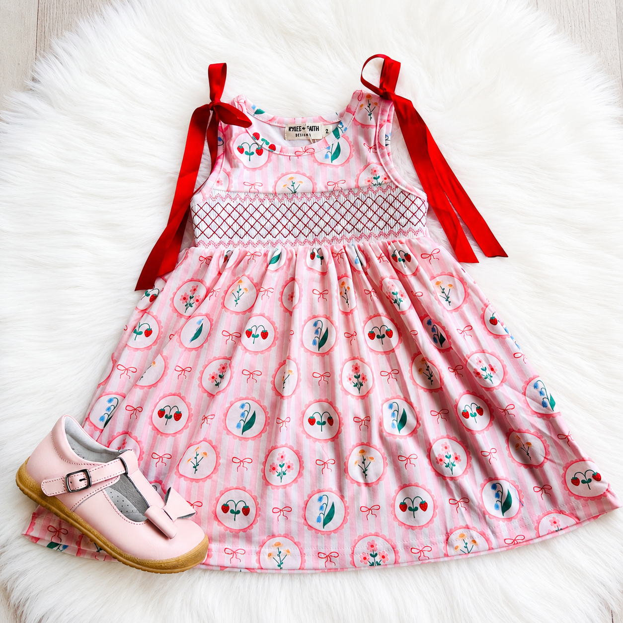 Girls Rylee Faith Stripe Fruit Print Dress