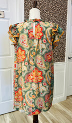 Women’s Umgee Paisley Floral Lace Ruffle Sleeve Dress
