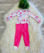 Girl’s Pink Floral Quarter Zip Two Piece Set