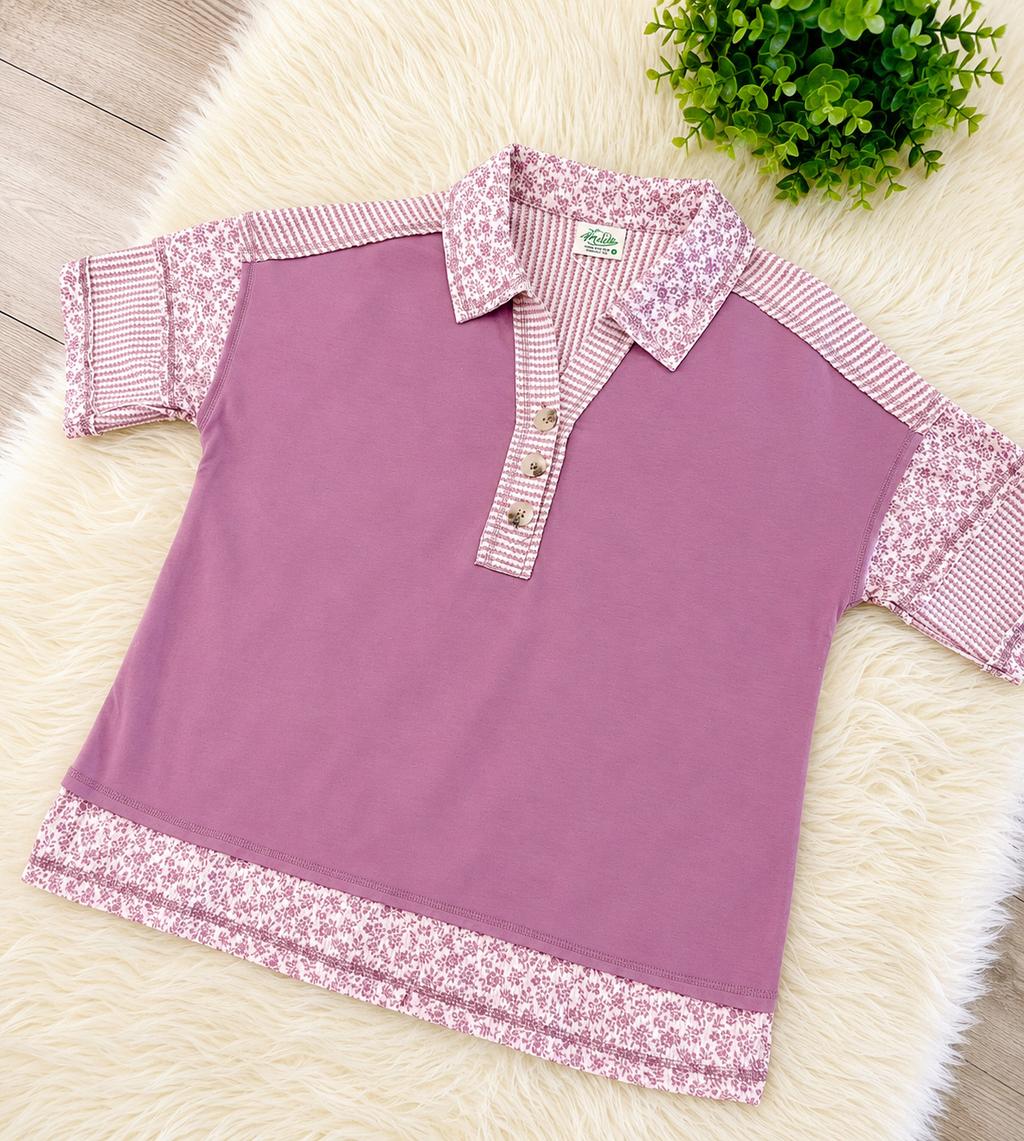 Women’s Mauve Half Button Down Collared Knit Top