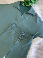 Women’s Zenana Short Sleeve Collared Scuba Set In Forest Green