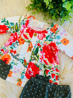 Girl’s Floral white Polka Dot Outfit