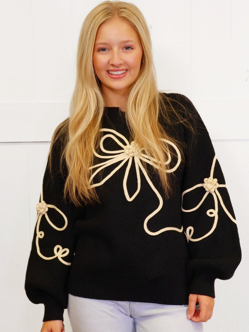 GiGiO Black Bow Motif Sweater Pullover Top