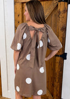 Women’s Evermmee Brown Dress with Polka Dots and Puff Sleeves