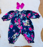 Girls Navy Floral Smocked Romper