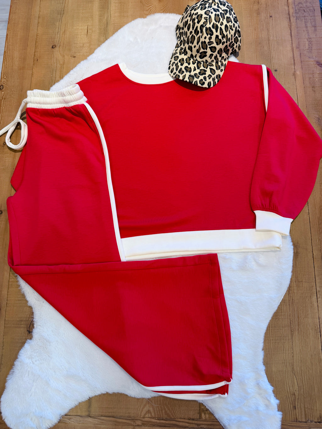 Women’s Zenana Scuba Drawstring Lounge Set in Red