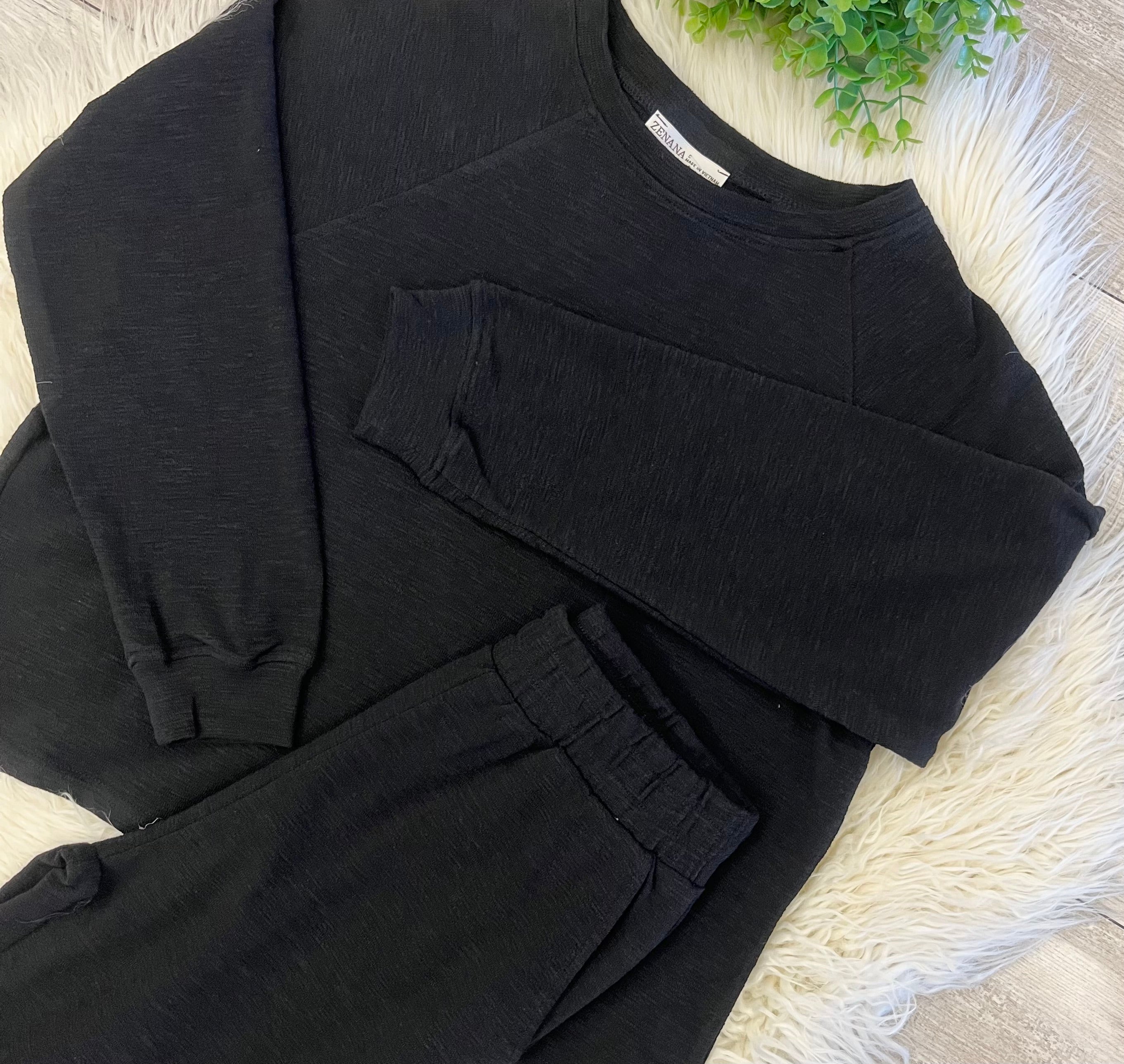 Women’s Zenana Cute Cotton Long Sleeve Set In Black
