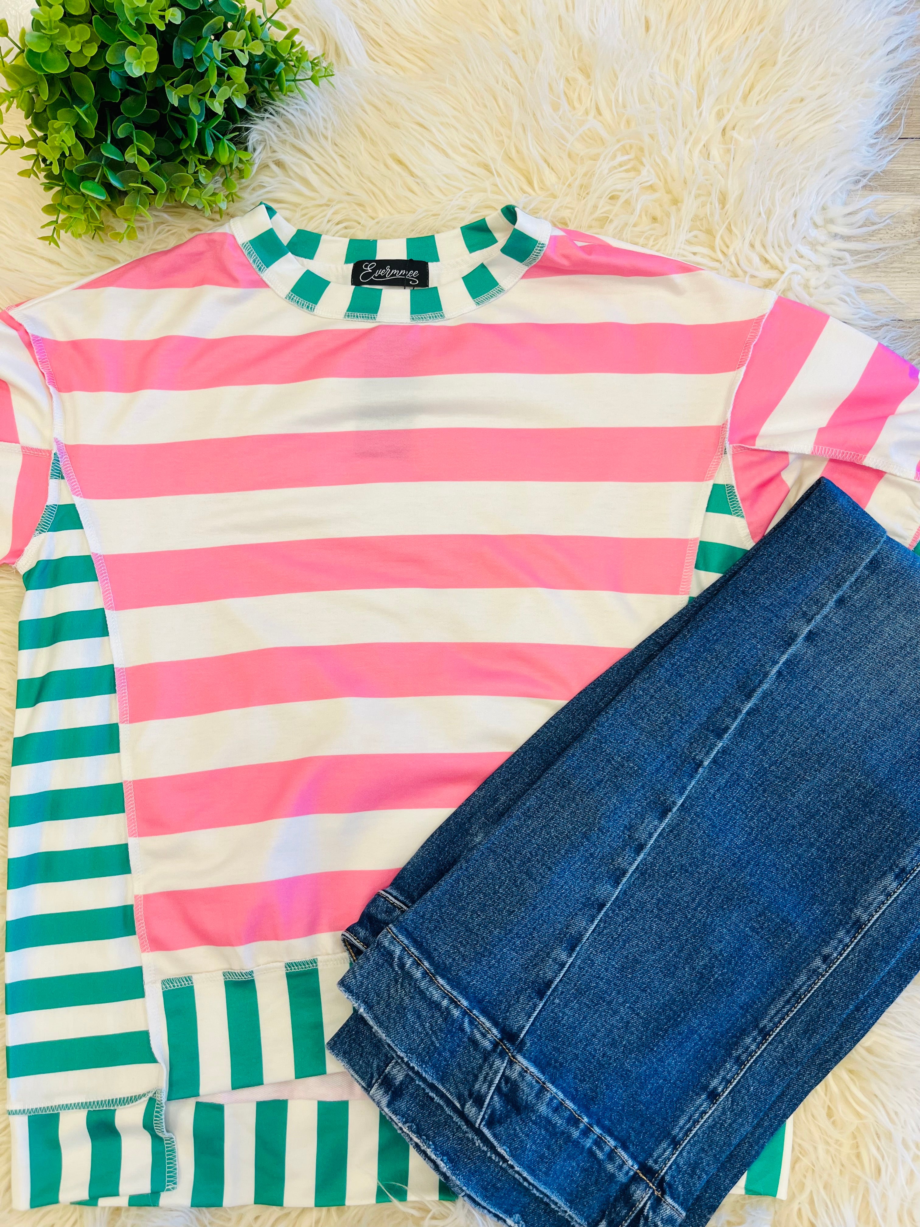 Women’s EverMMee Pink & Green Stripped Top