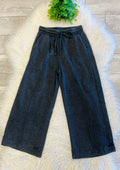 Women’s Zenana Cropped Wide Leg Comfy Black Acid Wash Pants - True to Size