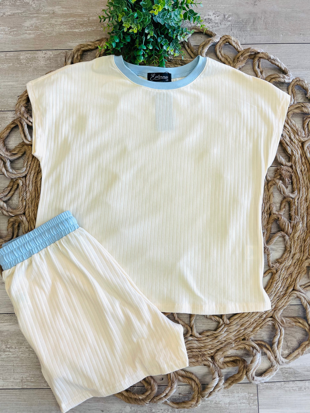 Woman’s Yellow and Light Blue shorts set