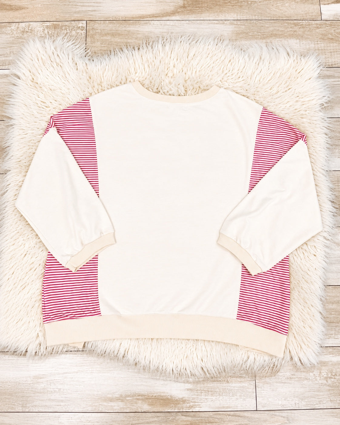 Women’s Evermmee Cream with Red and Pink Stripe and Bow Detail Top- Loose Fit