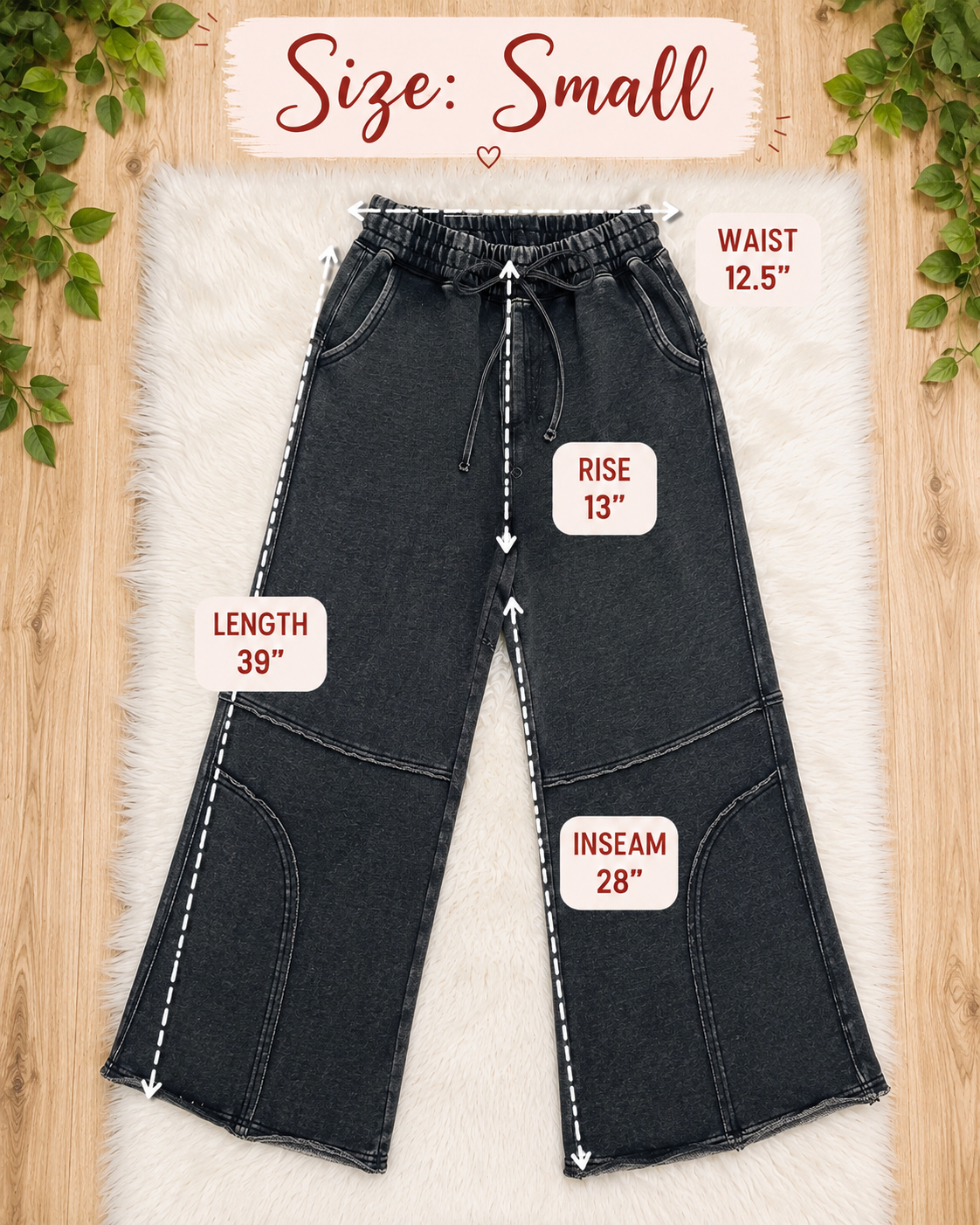 Women’s Zenana Ash Black Wide Leg Acid Wash Pants -Oversized