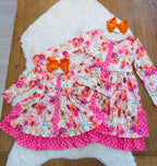 Girls Fall Floral Button Ruffle Dress