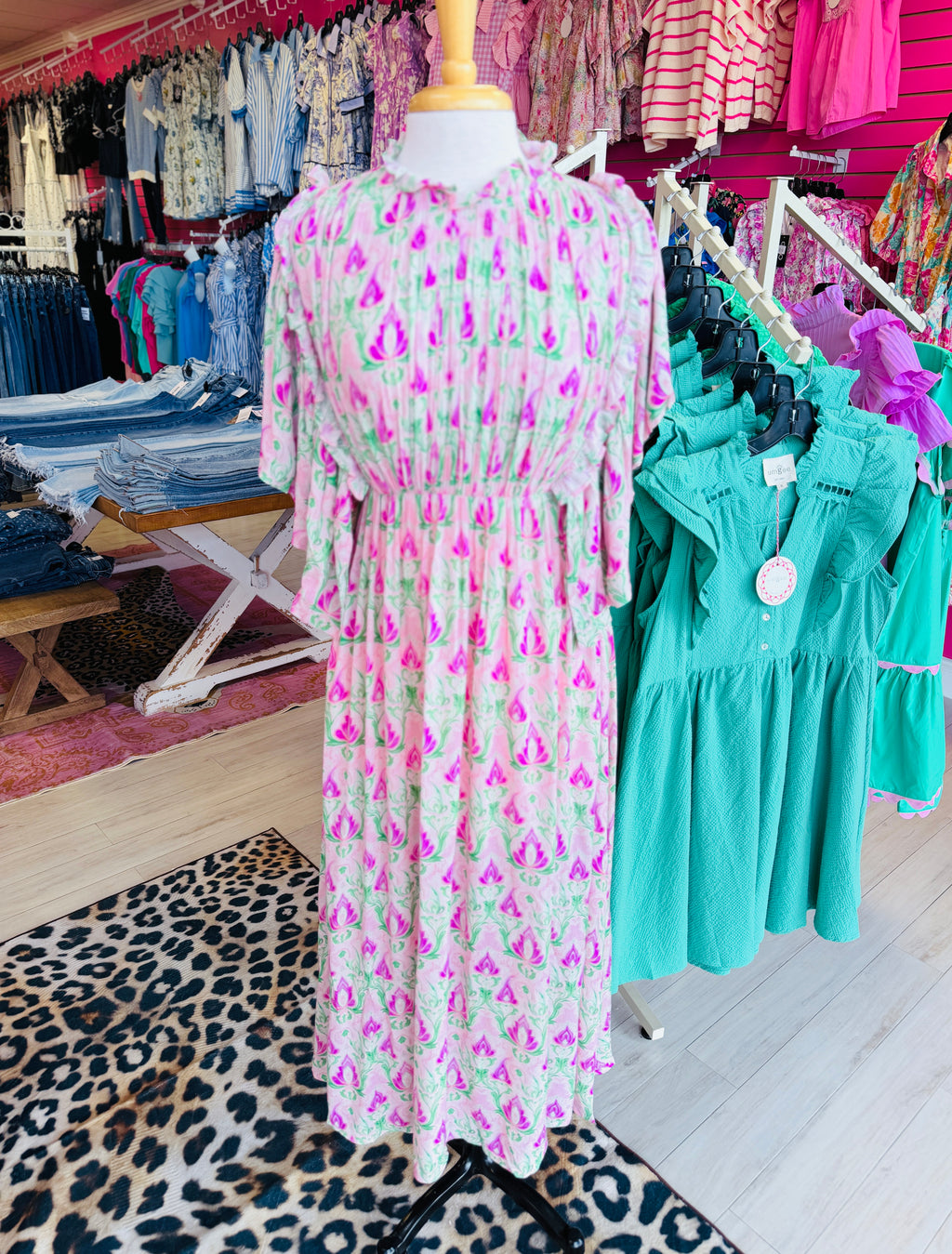 Women’s GiGiO Pink and Green Printed Maxi Dress