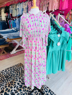 Women’s GiGiO Pink and Green Printed Maxi Dress